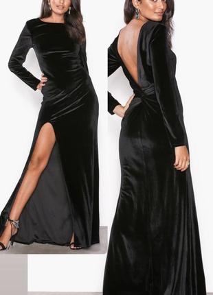 Чарівна довга вілюрова чорна сукня з відкритою спинкою та з вирізом на ніжці 🖤 nelly