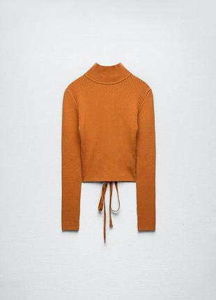 Оранжевый укороченный свитер с открытой спиной zara кофта джемпер зара