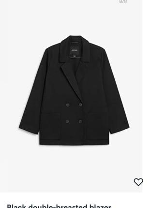 Двубортный черный оверсайз пиджак с двумя карманами monki стиль зара манго4 фото