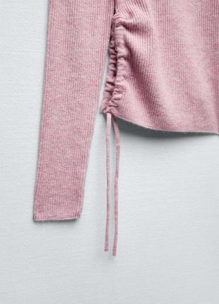 Красивый розовый свитер со сборками сбоку zara лонгслив джемпер котфа топ зара3 фото