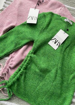 Красивый розовый свитер со сборками сбоку zara лонгслив джемпер котфа топ зара9 фото
