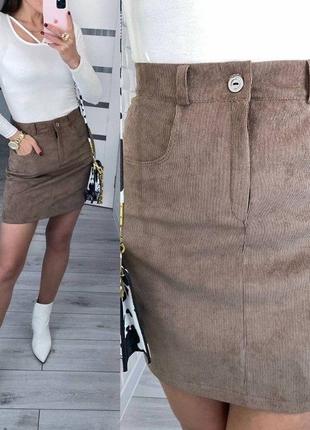 Міні спідниця вельветова рубчик кишені висока посадка коротка облягаюча джинс3 фото