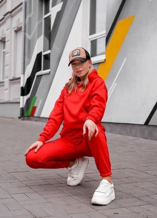 Утеплений стильний костюм оверсайз на флісі. подовжений худі, глибокий капюшон.  джогери з високою посадкою, з кишенями, манжети резиночки.3 фото