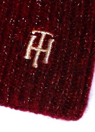 Шапка вовна з помпоном люрекс бордо tommy hilfiger шапка з бубоном томмі хілфігер оригінал4 фото