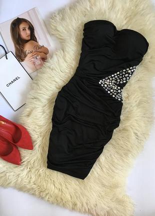 Шикарне вечірнє плаття бюстьє з камінням чорне ошатне