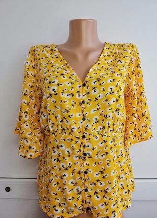 Блуза женская жёлтая цветочный принт короткое