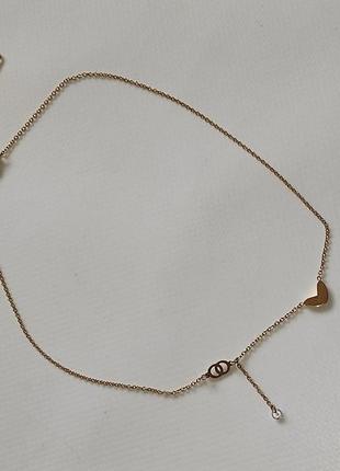Кулон шанель з камінцем золотий сердечко золотистий підвіска цепочка набір комплект