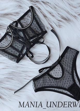 Комплект: корсет із стразами і трусики з вирізом від mania_underwear