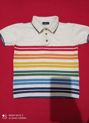 Хлопковая трикотажная плотная футболка поло в полоску радужная разноцветная хлопок бавовна бавовняна3 фото