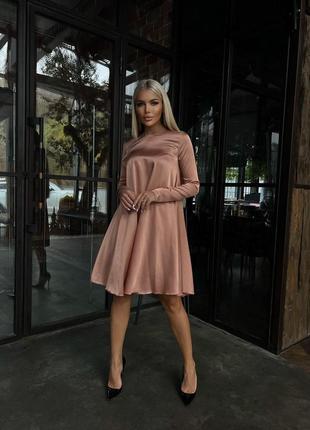 Жіноча сукня коротка вільна нарядна чорна зелена червона бежева з рукавом на корпоратив новорічна на новий рік святкова