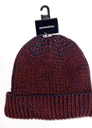 Тепла шапка бордово-синьої в‘язки //бренд: c&a //розмір: one size1 фото