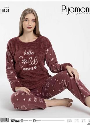 Зимова тепла фліс +махра піжама/ домашній костюм кофта і штани 42-50 р. турция