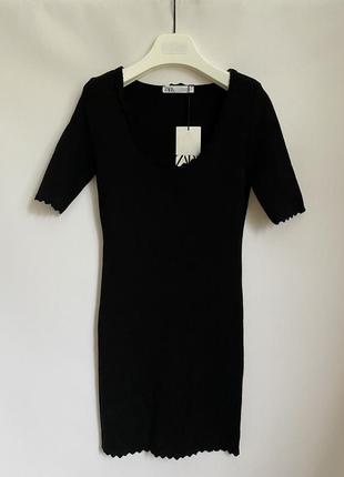 Чорне трикотажне базове плаття zara по фігурі трикотажное платье по фигуре в обтяжку рубчик1 фото