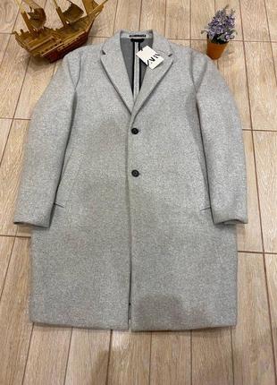 Мужское пальто zara, длинное светло серое пальто, осеннее пальто, демисезонное пальто