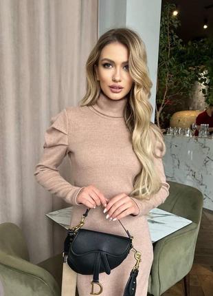 Плаття рукава фонарики рубчик сукня міді