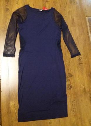 Синє плаття міді 46-48р рукав сітка4 фото