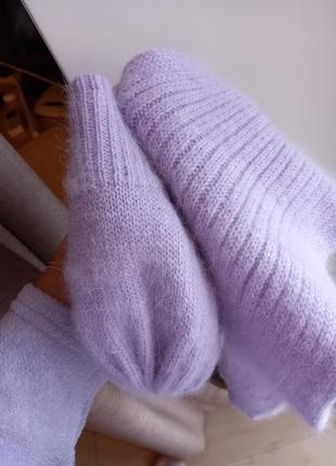 Набір шапка та шарф 100% ангора зима шапка подвійна плюс фліс ексклюзив пухнаста тепла фіолетовий колір