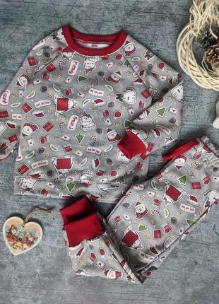 Тепла піжамка новорічна, піжама трикотажна1 фото