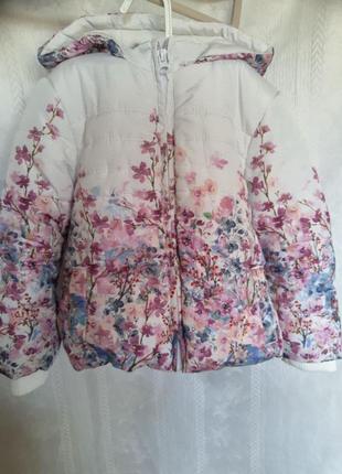 Дитяча тепла куртка у дрібну квітку на дівчинку 3-4 років дитяча куртка у квіти на дівчинку.