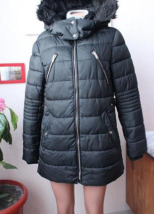 Чорна зимова куртка пуховик zara зара л розмір 40
