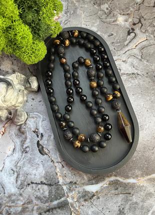 Чотки на шию 66 намистин, чоловічі буси з натурального каменя