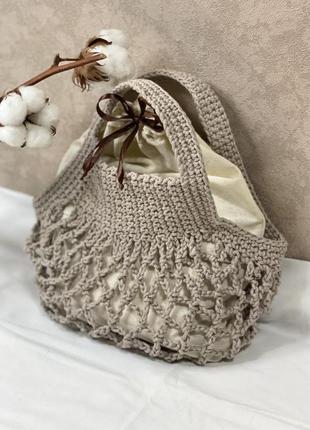 Сумка сумочка бавовна плетена в‘язана хенд мейд handmade авоська шопер маленька