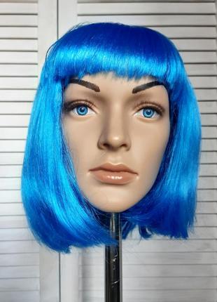 Парик маскарадный каре с чёлкой, голубые, синие волосы