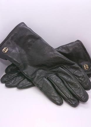 Чорні шкіряні жіночі рукавички warmen з теплоб підкладкою