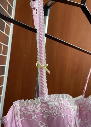 Розовый корсет на шнуровке с кружевом вышитыми цветами корсет сетка сатин як victoria’s secret6 фото