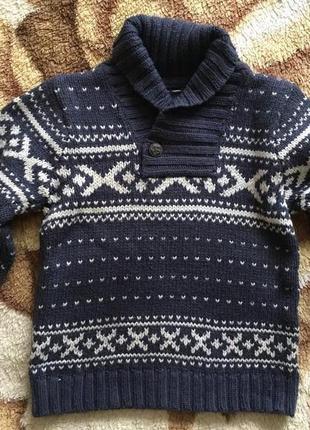 Вязанный шерстяной свитер джемпер в орнамент h&m 12-18 мес.