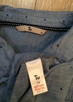 Блузка-сорочка сорочка джинсова в дрібний горох з рюшів розмір 12-14 tu5 фото