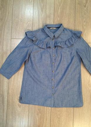 Блузка-сорочка сорочка джинсова в дрібний горох з рюшів розмір 12-14 tu4 фото