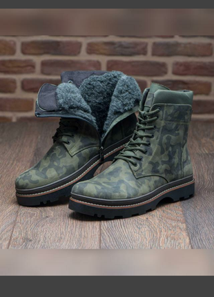 Зимові шкіряні черевики, мужские зимние кожаные ботинки, зимние ботинки камуфляж
