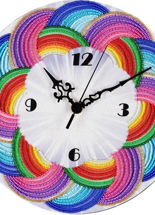 Набор для вышивки бисером " часы " букет, цветы, винтажный, частичная выкладка, 25х25 см