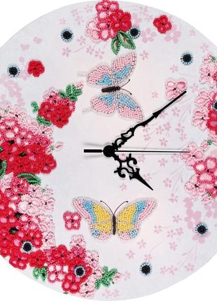 Набір для вишивки бісером " годинник " букет, квіти, вінтажний, часткова викладка, 30х30 см