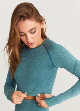 Безшовний спортивний комплект топ з довгими рукавами та лосіни, пушап костюм кроп-топ і лосини, лосіни з пуш ап ефектом