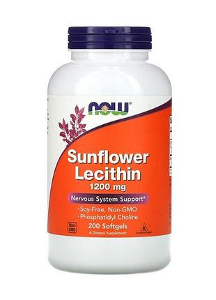 Лецитин подсолнечный (sunflower lecithin), 1200 мг, 200 капсул