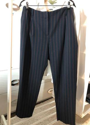 Стильні сині в тонку смужку штани з защіпами і високою посадкою next розмір  18r 46 на 52-54