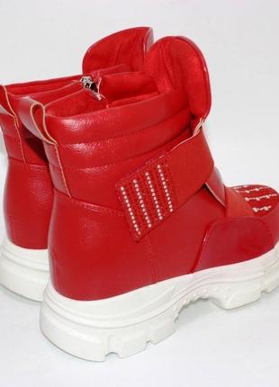 Жіночі червоні зимові черевики зі стразами (зима 2022-2023) для жінок,зручні,комфортні,стильні2 фото