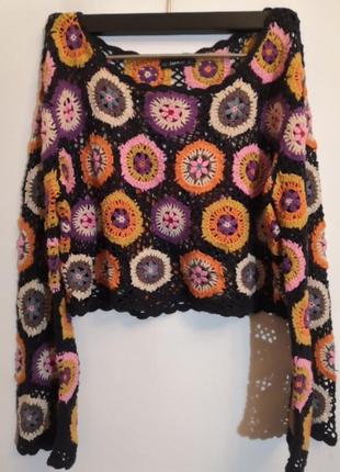 Свитшот пуловер бабушкин квадрат бохо от zara knit