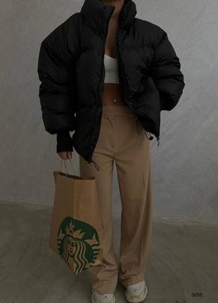 Короткий пуховик блискавка на синтепусі поперечний стьобаний об‘ємний оверсайз на...