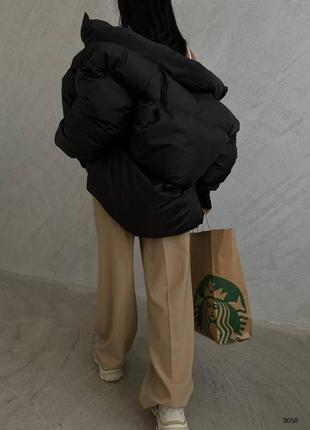 Короткий пуховик блискавка на синтепусі поперечний стьобаний об‘ємний оверсайз на...