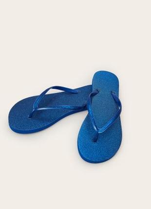 В'єтнамки сині, шлепанцы с блестками, яскраве взуття.