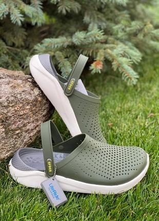 Crocs literide clog мужские сабо хаки зеленые кроксы