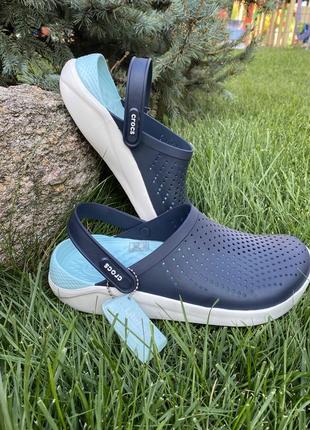 Crocs literide clog navy/almost white кроксы женские сабо синие