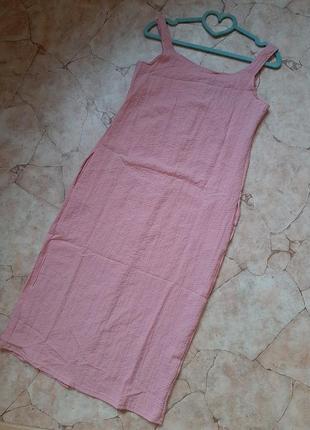 Розовое фактурное платье сарафан на пуговицах2 фото