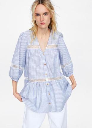 Zara-блуза туніка з мережкою бавовна/льон! р.-xs2 фото