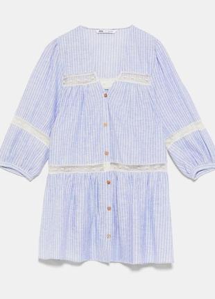 Zara-блуза туніка з мережкою бавовна/льон! р.-xs5 фото