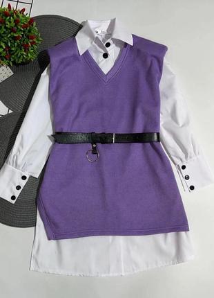 Плаття рубашка+жилетка, костюм для дівчинки