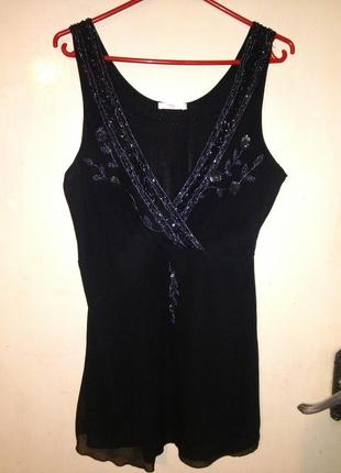 Красивейшая нарядная черная блуза-топ расшитая бисером большого размера  wera
